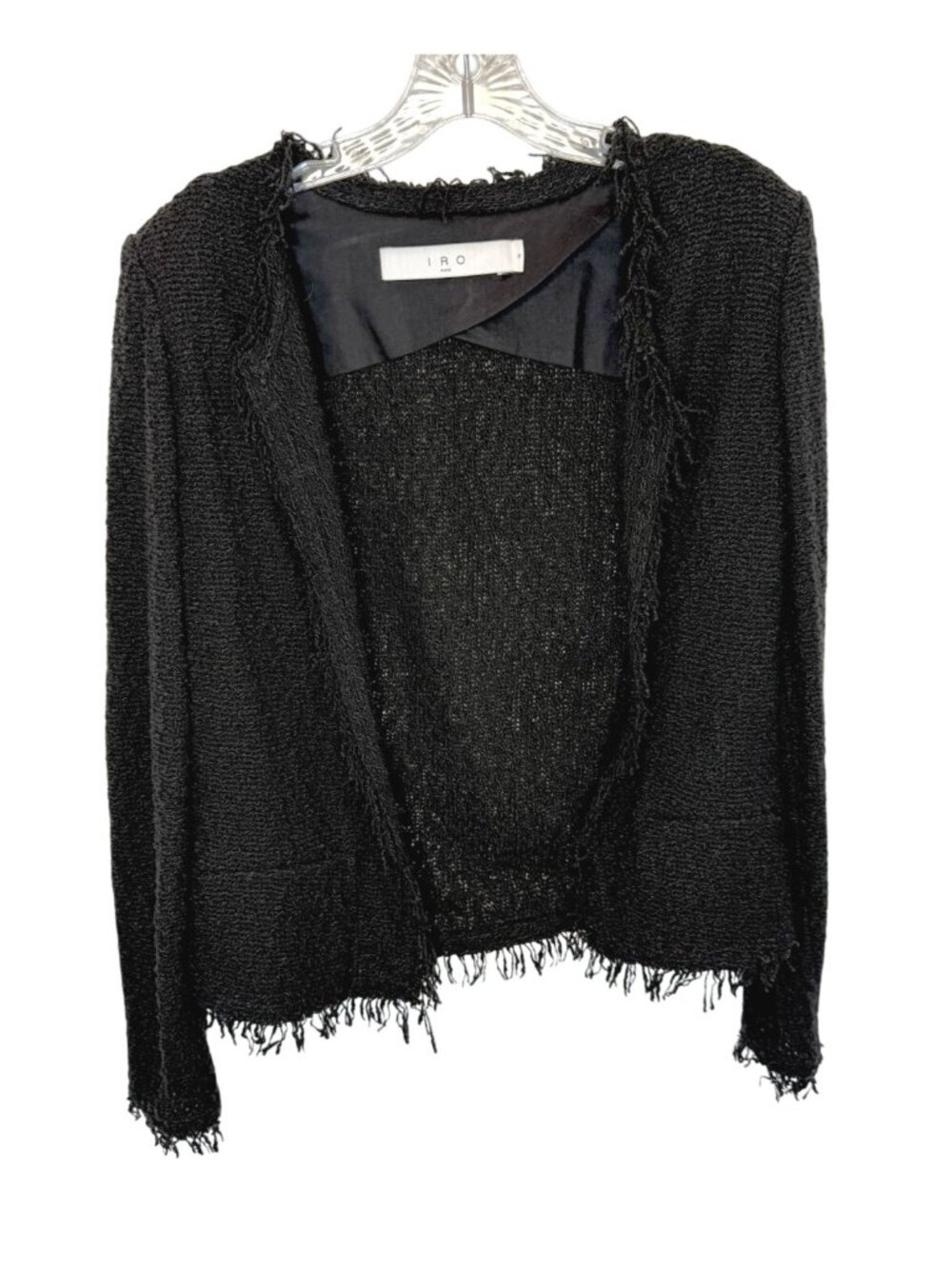 IRO Shavani Boucle knit Fringe Jacket Black - Size 38/ 4 - Picture 2 of 9